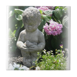 Little Boy and Bird Garden Statue Tile