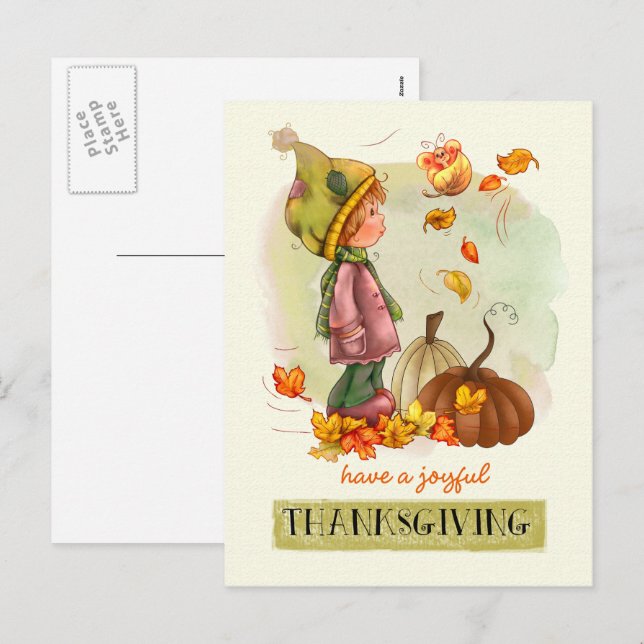 Little Boy and Butterfly Thanksgiving Holiday Postcard (Front/Back)