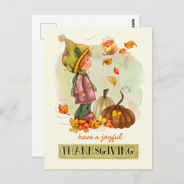 Little Boy and Butterfly Thanksgiving Postcards (Front/Back)