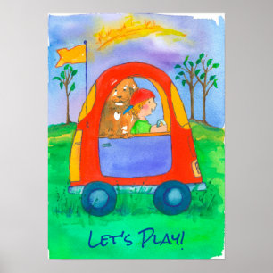 Little Boy and Dog Let's Play Poster