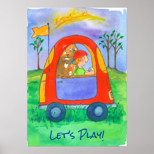 Little Boy and Dog Let's Play Poster (Front)