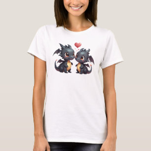 Little boy and girl black dragon in love T-Shirt