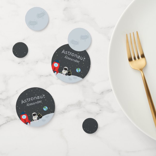 Little Boy Astronaut on Moon, First Name Space Confetti (Group)