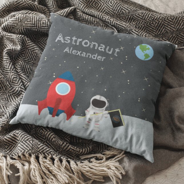 Little Boy Astronaut on Moon, First Name Space Cushion (Creator Uploaded)