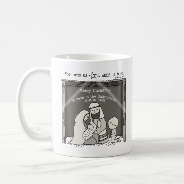 Little Boy at the Manger-Merry Christmas Coffee Mug (Left)