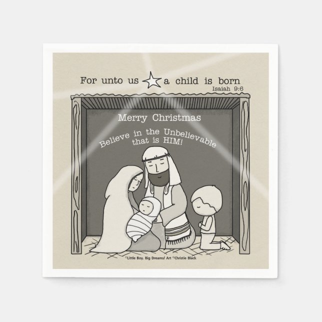 Little Boy at the Manger-Merry Christmas Napkin (Front)