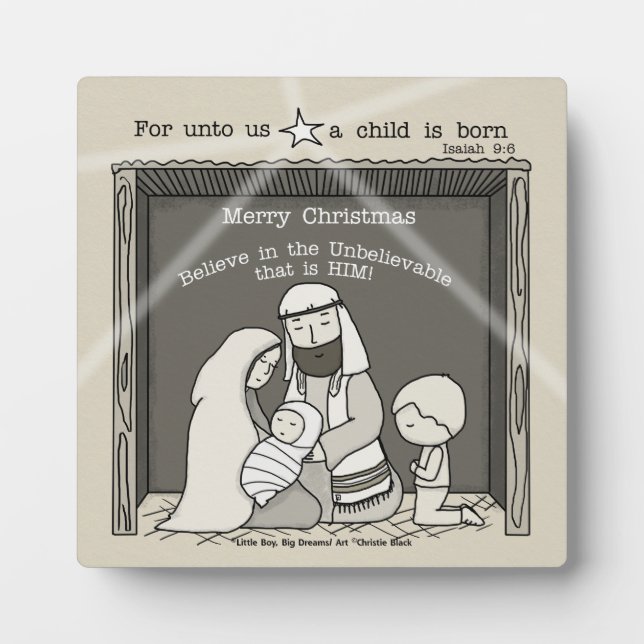 Little Boy at the Manger-Merry Christmas Plaque (Front)