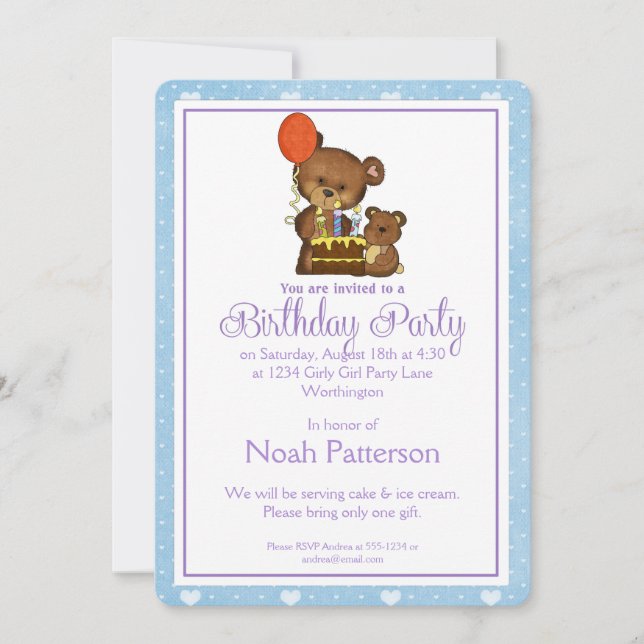 Little Boy Birthday Party Invitation Teddy Bear 1 (Front)
