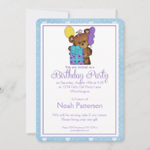 Little Boy Birthday Party Invitation Teddy Bear 2