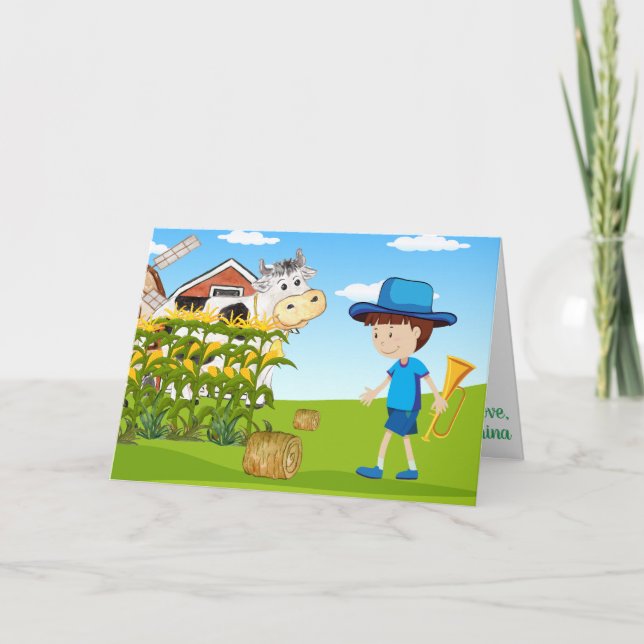 Little Boy Blue Farm Fun Kids Fab Colourful  Card (Front)