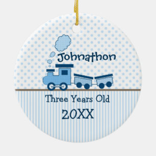 Little Boy Blue Train Dots Stripes Photo Ornament