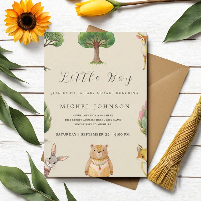 Little Boy Boho Woodland Animals Baby Shower Invitation (Creator Uploaded)