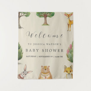 Little Boy Boho Woodland Animals Baby Shower Tapestry