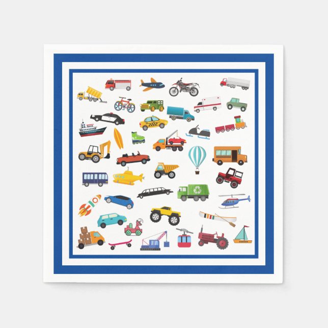 Little Boy Cars Vehicle Pattern Kid Birthday Party Napkin (Front)