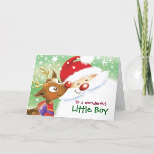 Little Boy, Christmas, Cute Reindeer & Santa Card