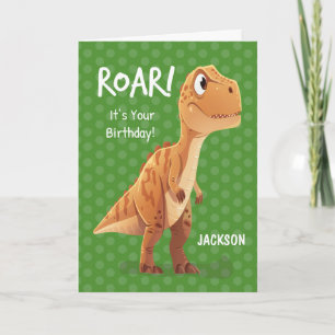 Little Boy Custom Name Birthday T Rex Roar Dots Card