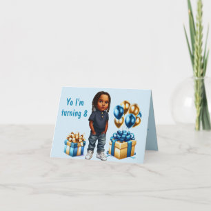 Little Boy Dark Skin Braids Birthday Invitation
