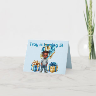 Little Boy Dark Skin Braids Birthday Invitation