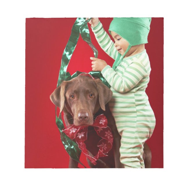 Little boy decorating a dog notepad (Front)