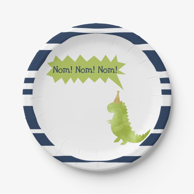Little Boy Dinosaur Green Dino theme Decorations P Paper Plate (Front)