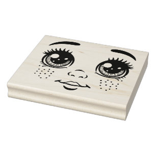 Little boy Doll Face freckles ink Original Art Rubber Stamp