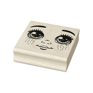 Little boy Doll Face freckles ink Original Art Rubber Stamp