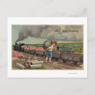 Little Boy Dumping Money in Train Postcard