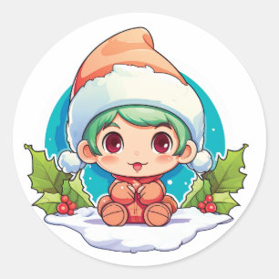 Little Boy Elf Xmas Magic Classic Round Sticker