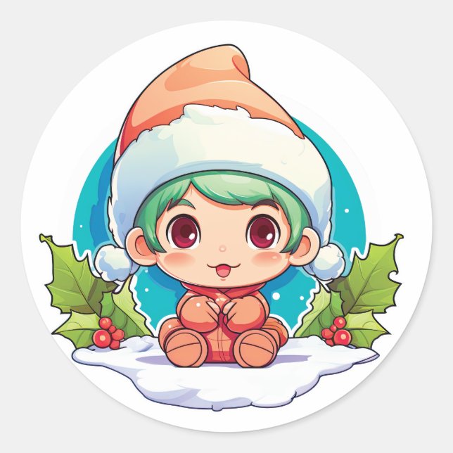 Little Boy Elf Xmas Magic Classic Round Sticker (Front)