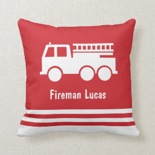  Little Boy Fire Truck With Name Red and White Cushion