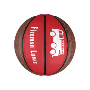 Little Boy Fire Truck With Name Red and White Mini Basketball