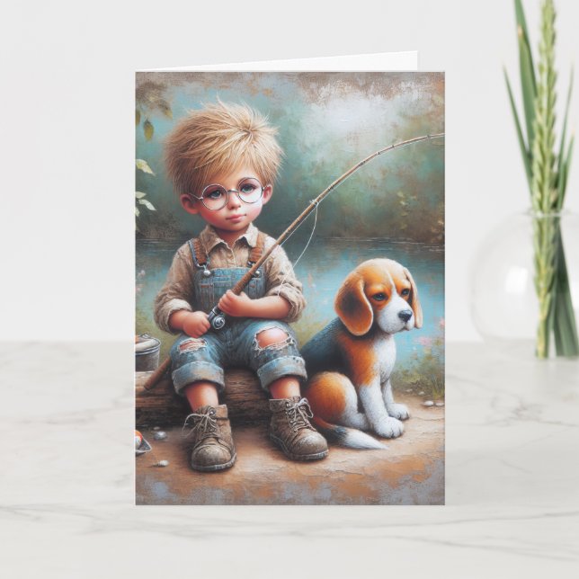 Little Boy Fishing Birthday Card (Front)