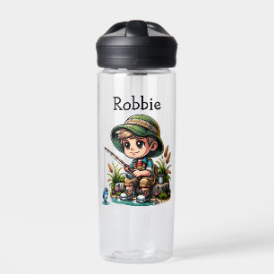 Little Boy Fishing Cartoon Personalised Water Bottle