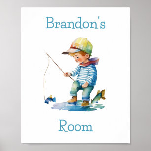 Little Boy Fishing Illustration Personalised Poster