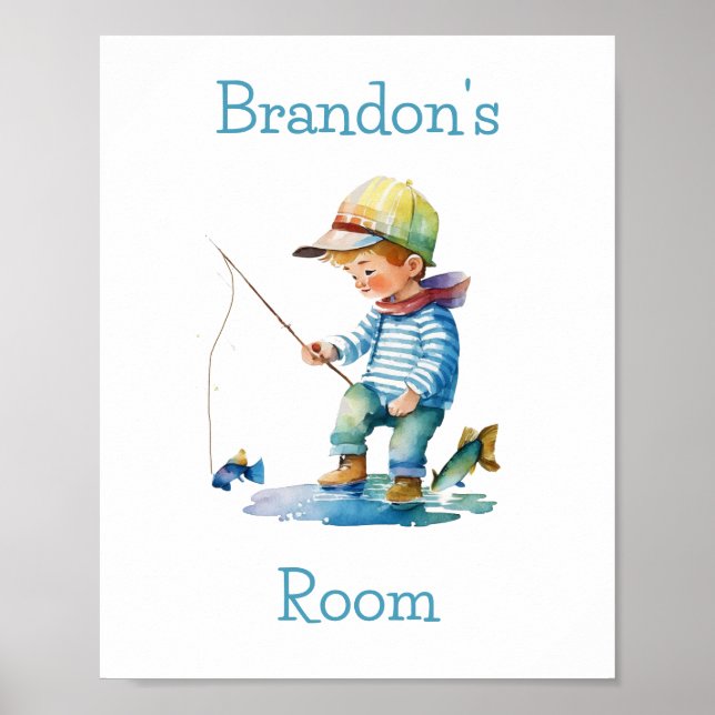 Little Boy Fishing Illustration Personalised Poster (Front)
