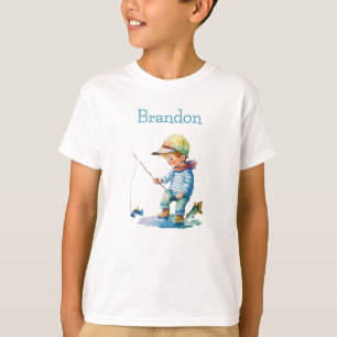 Little Boy Fishing Illustration Personalised T-Shirt