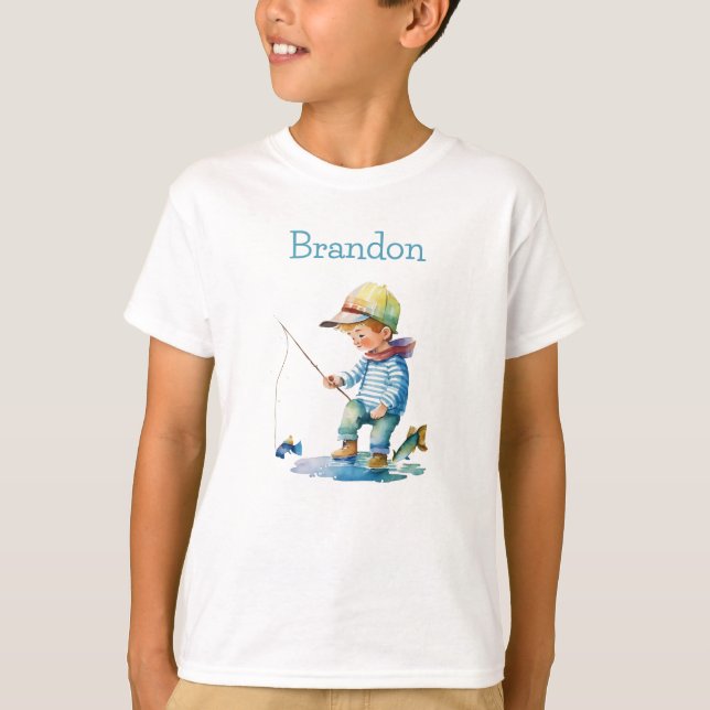 Little Boy Fishing Illustration Personalised T-Shirt (Front)
