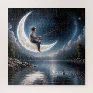 Little Boy Fishing on a Crescent Moon Jigsaw Puzzle