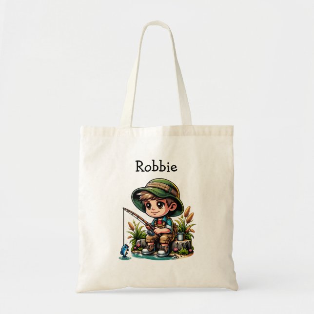 Little Boy Fishing Personalised Tote Bag (Front)