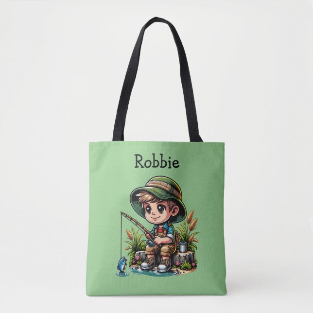 Little Boy Fishing Personalised Tote Bag (Front)