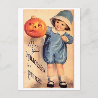 Little Boy Holding Pumpkin - May Your Halloween Be Postcard