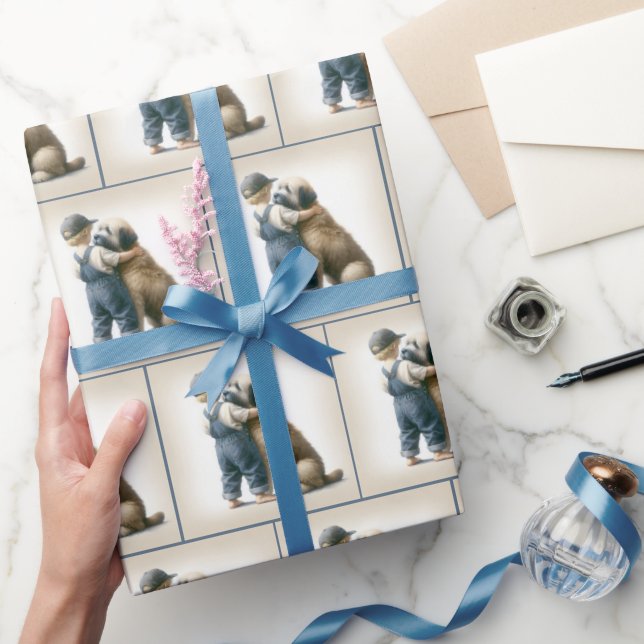 Little Boy Hugging Big Dog Wrapping Paper (Gifting)