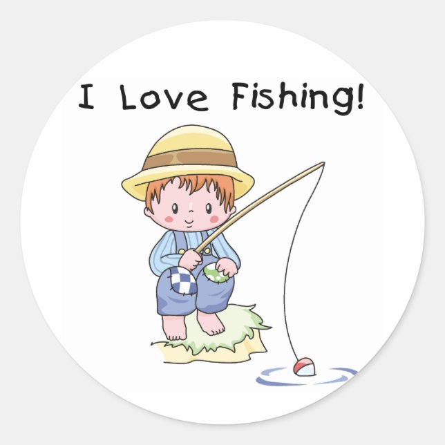 Little Boy I Love Fishing Classic Round Sticker (Front)