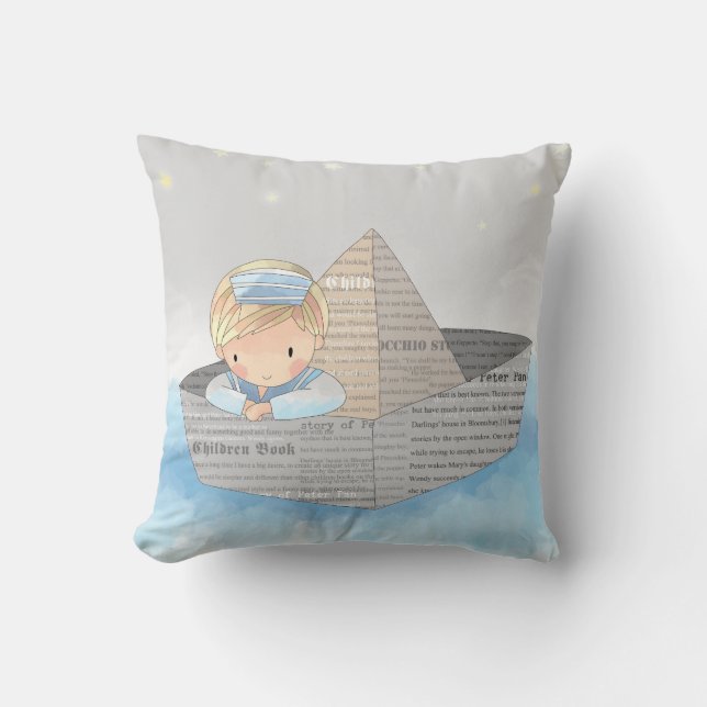 Little Boy in Dream Boat Accent Pillow (Front)