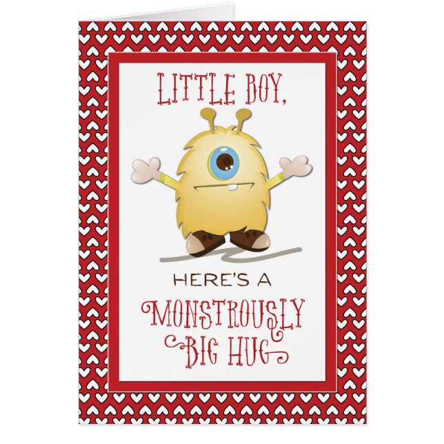 Little Boy Monster Hug Valentine Hearts (Front)