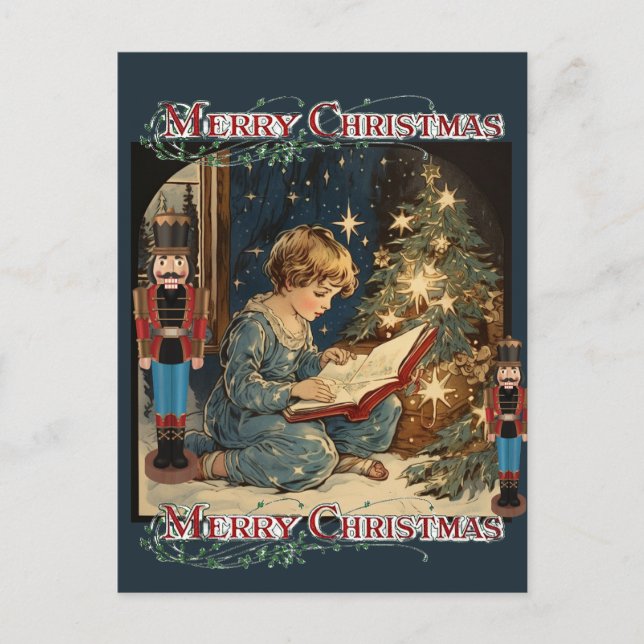 Little Boy Nutcrackers Art Merry Christmas Postcard (Front)