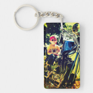Little Boy on Big Motorcycle Acrylic Keychain
