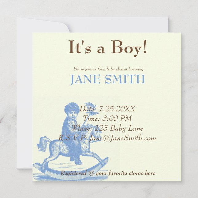 Little Boy on Rocking Horse Antique Theme Invitation (Front)