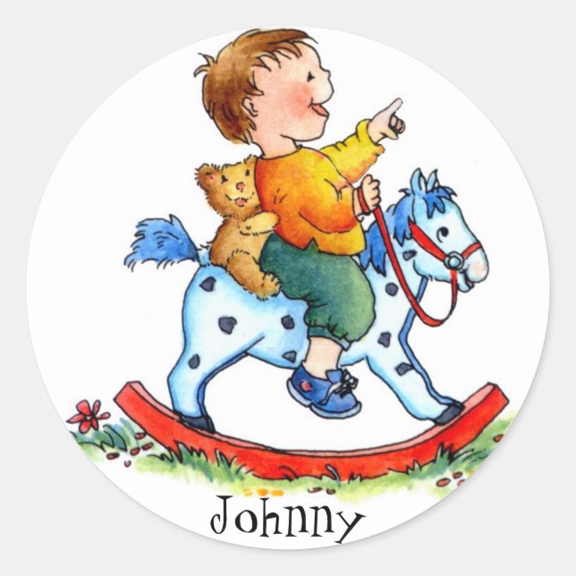 Little Boy on Rocking Horse-Customisable Stickers (Front)