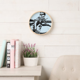 Little Boy Playing With Train and cat Vintage Art  Clock